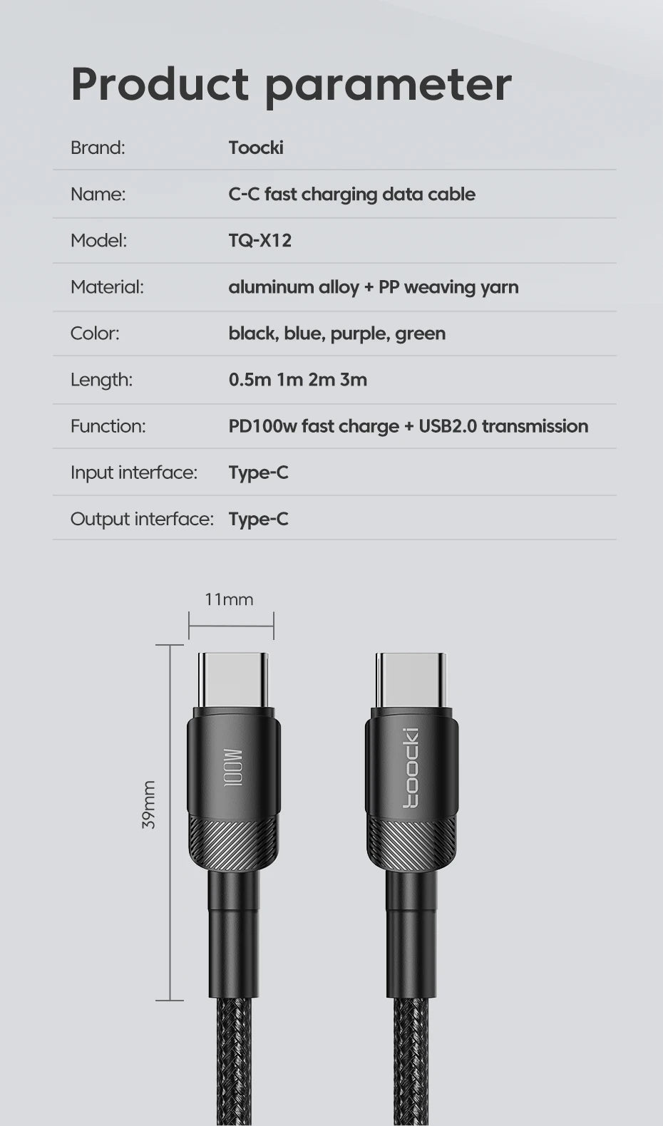 Toocki 100W Type C to USB C Cable PD 3.0