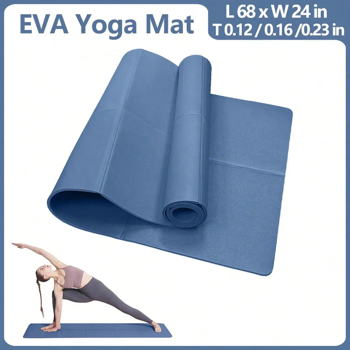 Women Fashion Feather Printed Hoodies displayed with a blue EVA yoga mat, highlighting its soft, durable, and practical features.